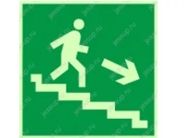 Купить Фотолюминесцентный знак Е13 «Направление к эвакуационному выходу по лестнице вниз» (правосторонний). Стандарт пластик