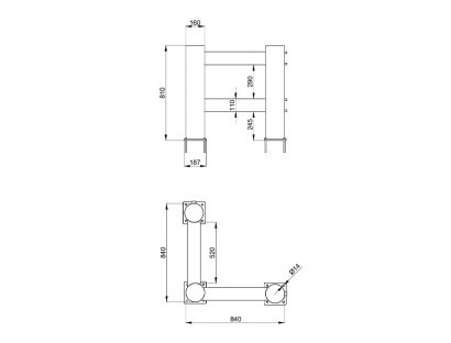 Ограждение барьерное угловое полимерное 2 перекладины П-МАТ чертеж